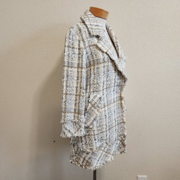Alice + Olivia Stefan Tweed w/Frayed Hem Short Notch Collar in Neutrals Coat XS - Picture 6 of 12